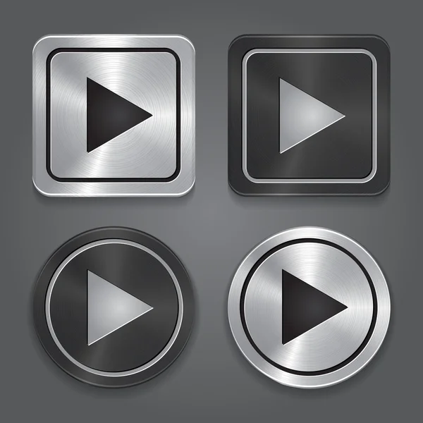 Ange app ikoner, realistiska metalliska uppspelningsknappen med höjdpunkter. — Stock vektor