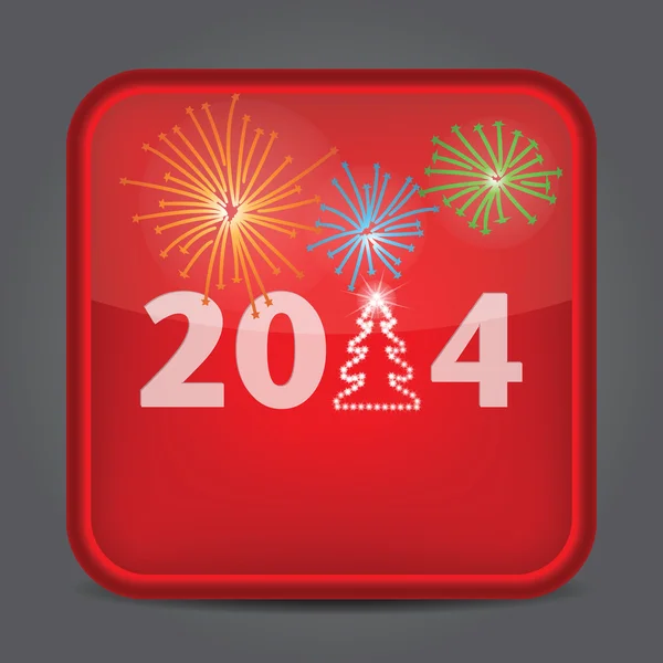 Year 2014 icon glossy red. — Stock Vector