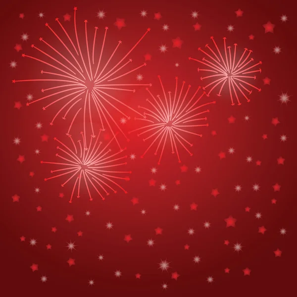 Fuegos artificiales estrellados brillantes sobre fondo rojo . — Vector de stock