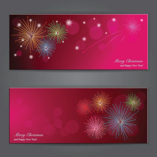 Set of Elegant Christmas banners with fireworks. — Stock Vector