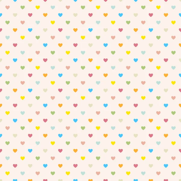 Seamless polka dot colorful pattern with hearts. — Stock Vector