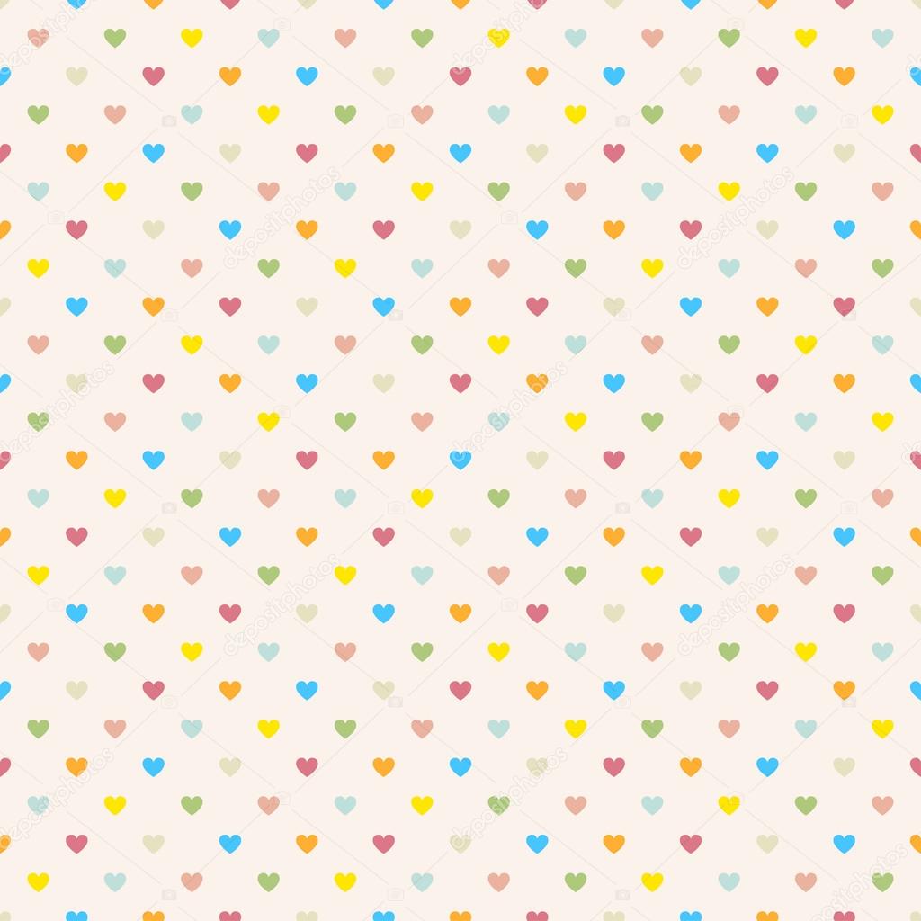 Seamless polka dot colorful pattern with hearts.