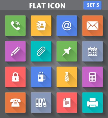 uzun gölgeler ile düz tarzında Office Icons set.