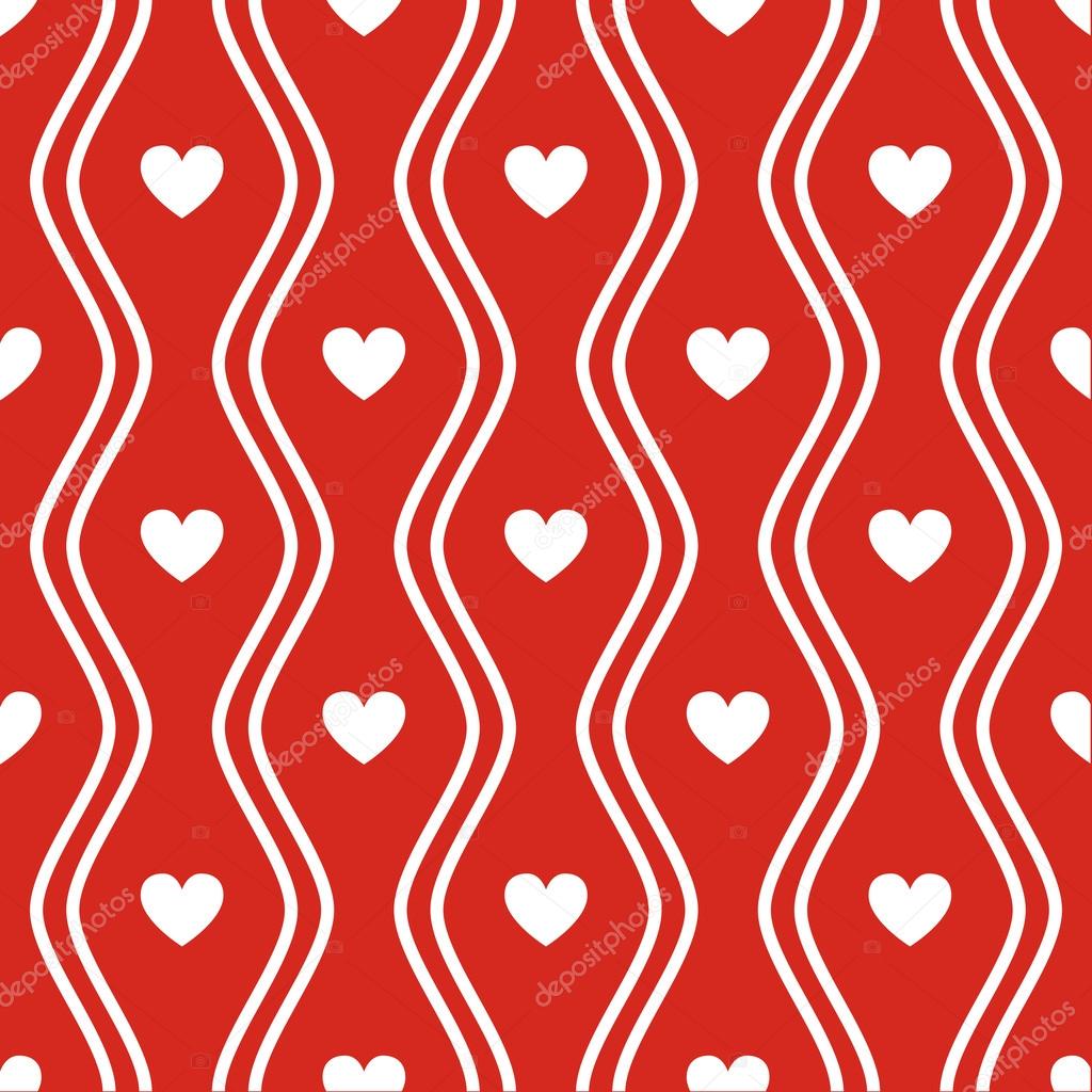 Seamless red pattern with hearts. Vector