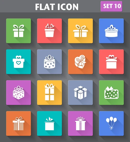 Gift Icons set in flat style with long shadows. — Stock Vector