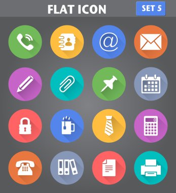 uzun gölgeler ile düz tarzında Office Icons set.