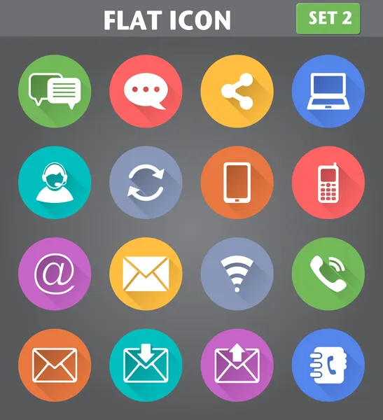 Iconos de comunicación ambientados en estilo plano con largas sombras . — Vector de stock