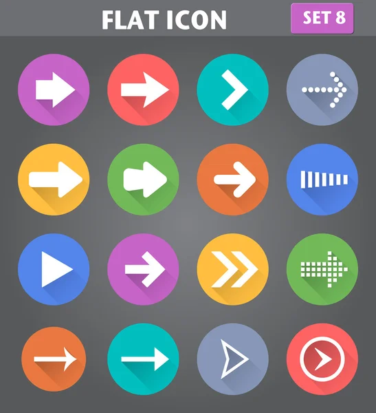 Iconos de flecha en estilo plano con largas sombras . — Vector de stock