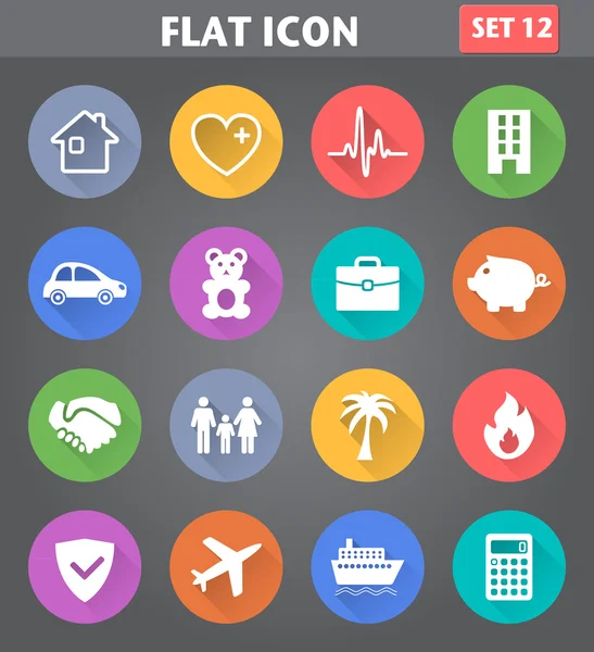 uzun gölgeler ile düz tarzında sigorta Icons set.