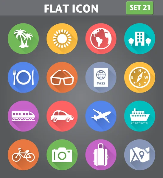 Travel and Vacation Icons set in flat style with long shadows. — Stock Vector