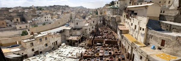 Old Tannery in Fes, Morocco, Africa (wide panoramic view) — Stock Photo, Image