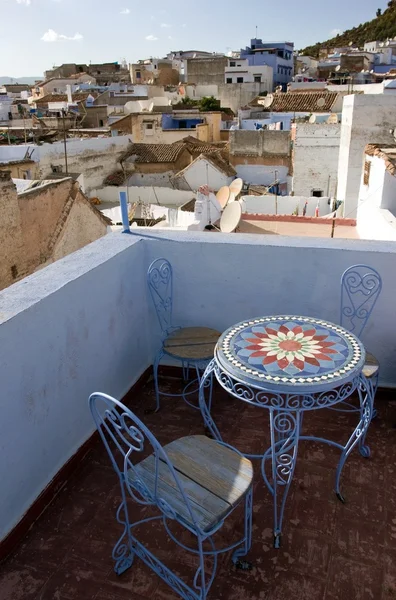 Chefchaouen, Marokko - Terrasse på taget - Stock-foto