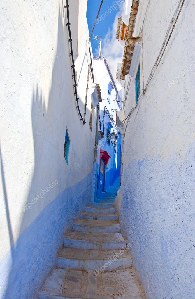 Blue Colored and Narrow City Streets of Chefchaouen, Morocco