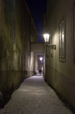 Shadow Silhouette at the End of Old Narrow Street. Prague, Czech R. clipart