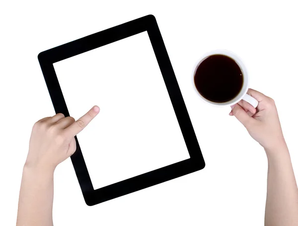 Cup and tablet — Stock Photo, Image