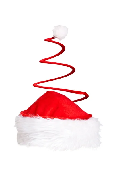 Un sombrero de Navidad rojo con primavera, aislado en blanco — Foto de Stock