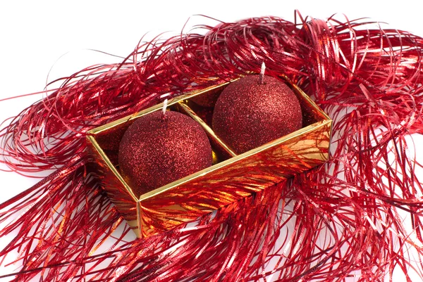 Red candles in a gold box — Stock Photo, Image