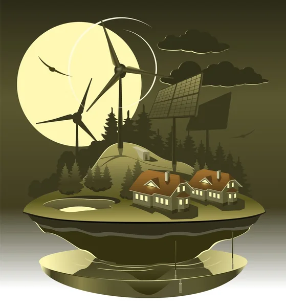 Eco village night Stock Illustration
