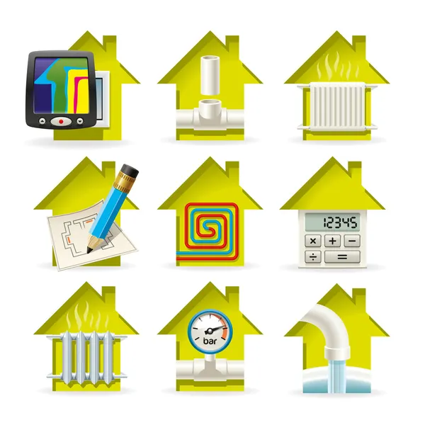 Verwarming thuis pictogrammen — Stockvector