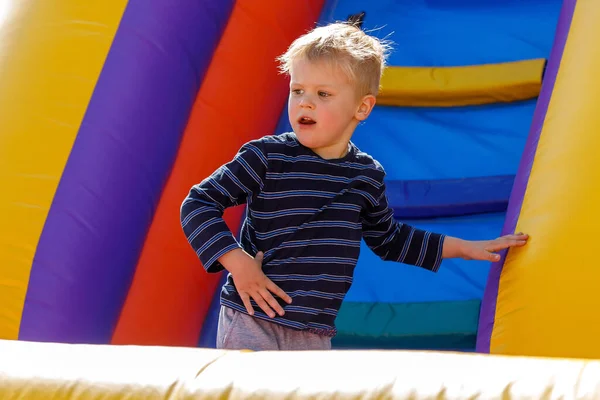 Child Jumping Colorful Playground Trampoline Kid Jump Inflatable Bounce Castle — Stock Photo, Image