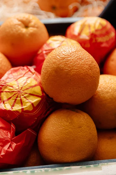 Leckere Orangen Schachteln Zum Verkauf Bereit — Stockfoto