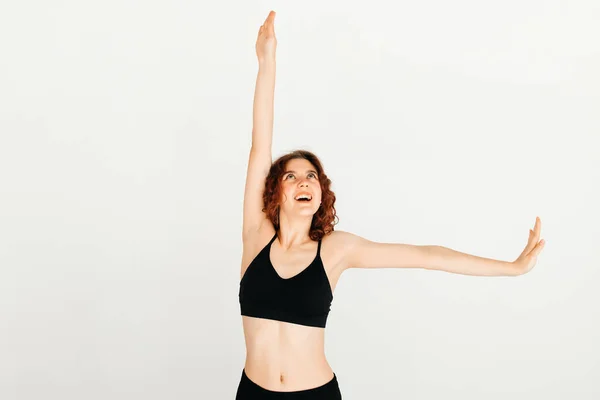 Cute Cheerful Woman Wearing Black Underwear Posing Studio Self Care — Fotografia de Stock