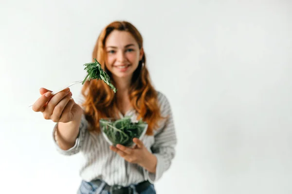 Garder Concept Régime Alimentaire Une Jeune Femme Bonne Santé Qui — Photo