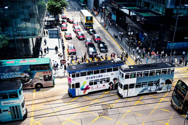 High Angle View Double Decker Buses Street Hong Kong — Stock Photo, Image