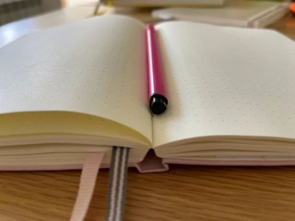 Close Cropped Shot Notebook Pink Pencil Pages — Stock Photo, Image