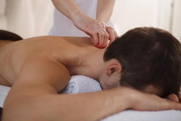 Cropped Close Unrecognizable Man Getting Professional Massage Spa Center — Stock Photo, Image