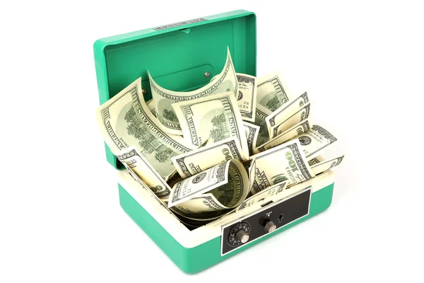 One hundred dollars banknotes in cash box — Stock Photo, Image