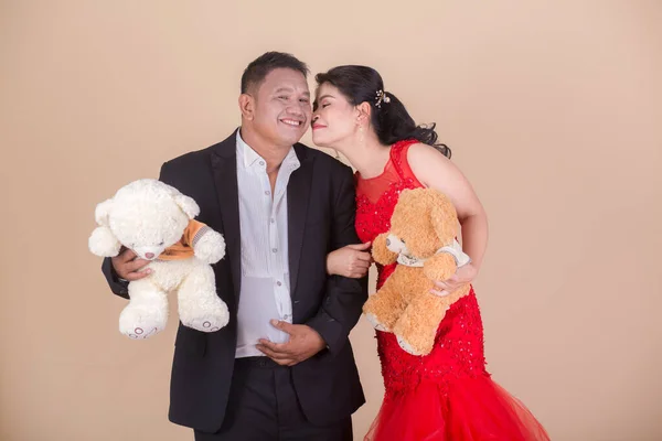 Beau Couple Asiatique Adulte Avec Des Ours Peluche — Photo