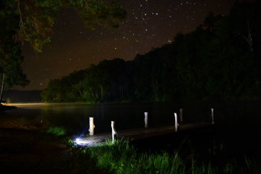 Yıldızlı gökyüzü ve nehir kıyılarıyla güzel bir gece.