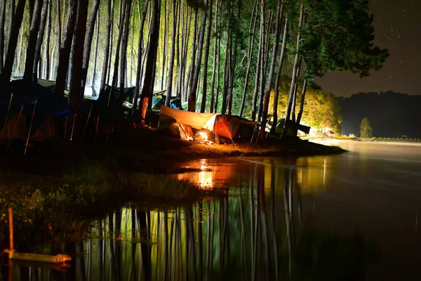 Belle Nuit Avec Ciel Étoilé Paysage Riverain — Photo