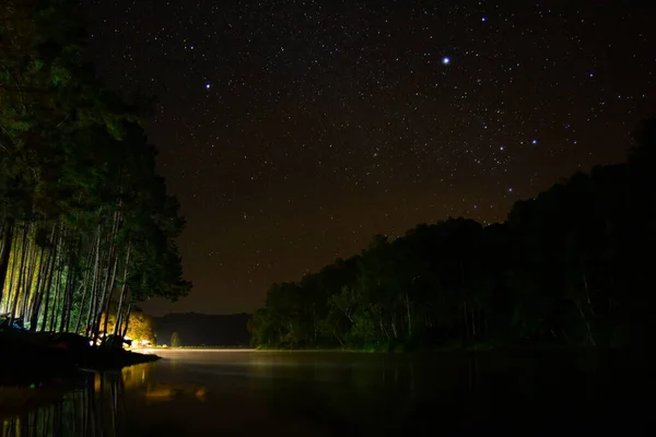 Beautiful Night Starry Sky River Coast Landscape — Stock Photo, Image