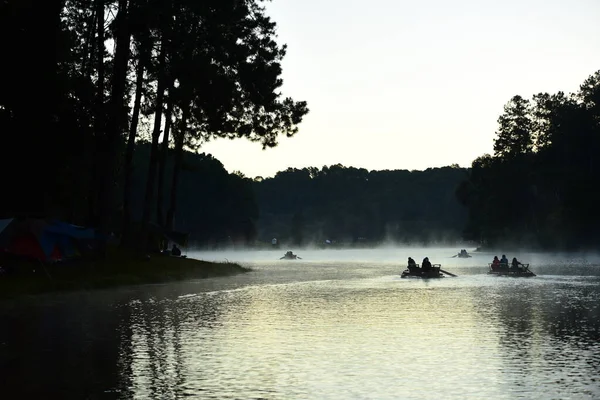 Flusslandschaft Mit Booten Morgen — Stockfoto