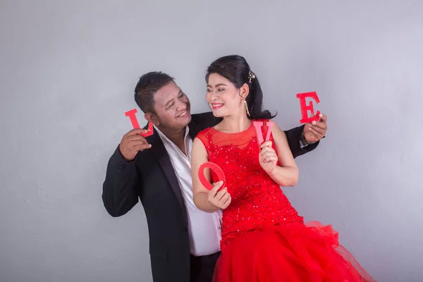 Krásný Elegantní Dospělý Asijský Pár Love Znaménko — Stock fotografie