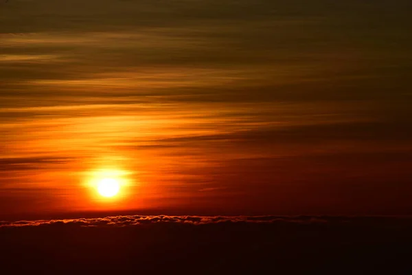 Pôr Sol Atrás Uma Área Densa Floresta Seguida Por Montanhas — Fotografia de Stock