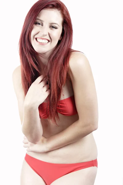 Donna in bikini rosso — Foto Stock
