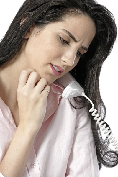 Woman with neck pain at desk — Stock Photo, Image