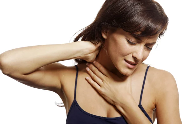 Donna con dolore al collo — Foto Stock