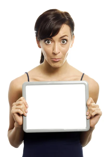 Woman holding wipe board — Stock Photo, Image