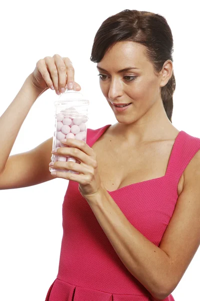 Woman with sweet jar — Stock Photo, Image