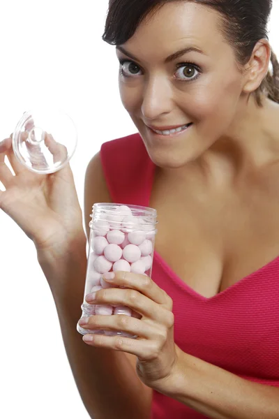 Woman with sweet jar — Stock Photo, Image