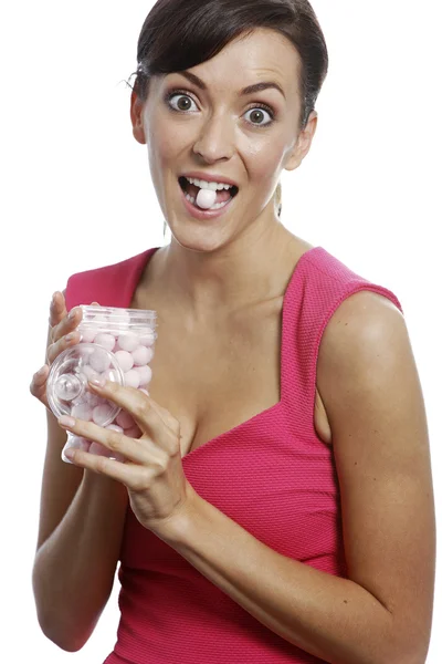 Woman with sweet jar — Stock Photo, Image