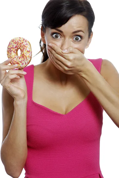 Frau mit Donut — Stockfoto