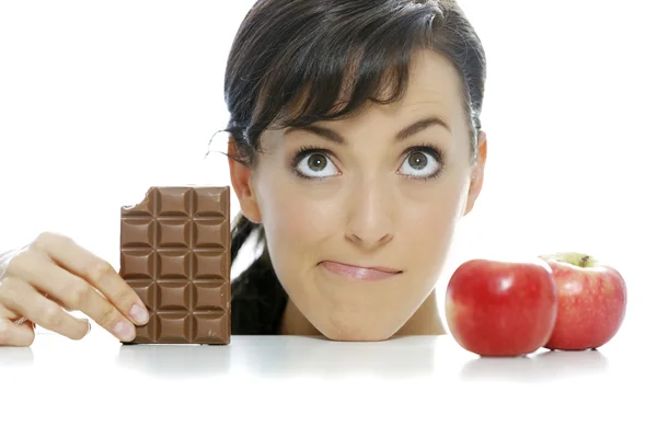 Volba mezi čokolády a apple — Stock fotografie