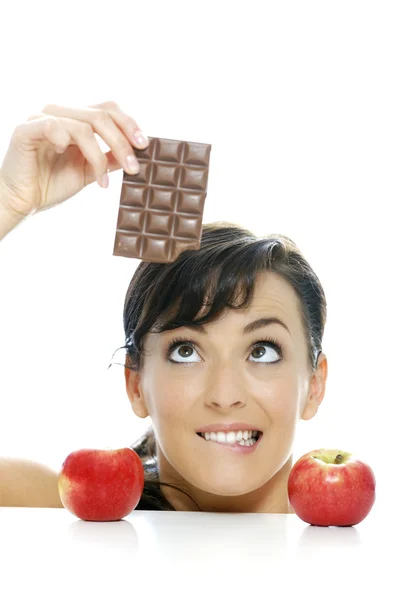 Wahl zwischen Schokolade und Apfel — Stockfoto
