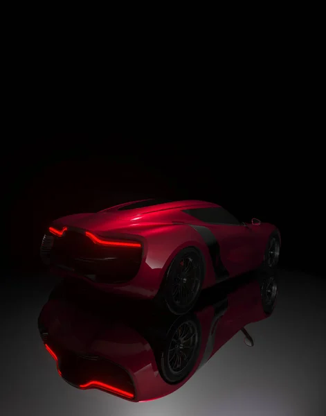 Boczny Widok Profilu Zarysu Czerwonego Generycznego Samochodu Sportowego Ciemnym Studio — Zdjęcie stockowe