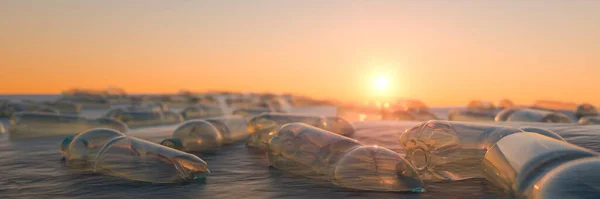 Meerdere Plastic Flessen Drijvend Oceaan Zijn Weggegooid Schadelijk Voor Het — Stockfoto